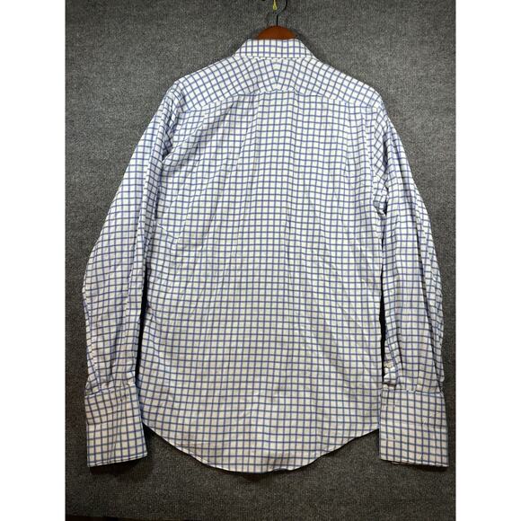 Neiman Marcus Dress Shirt Men's 16 36/37 Blue Check Long Sleeve Trim Fit - Picture 6 of 7
